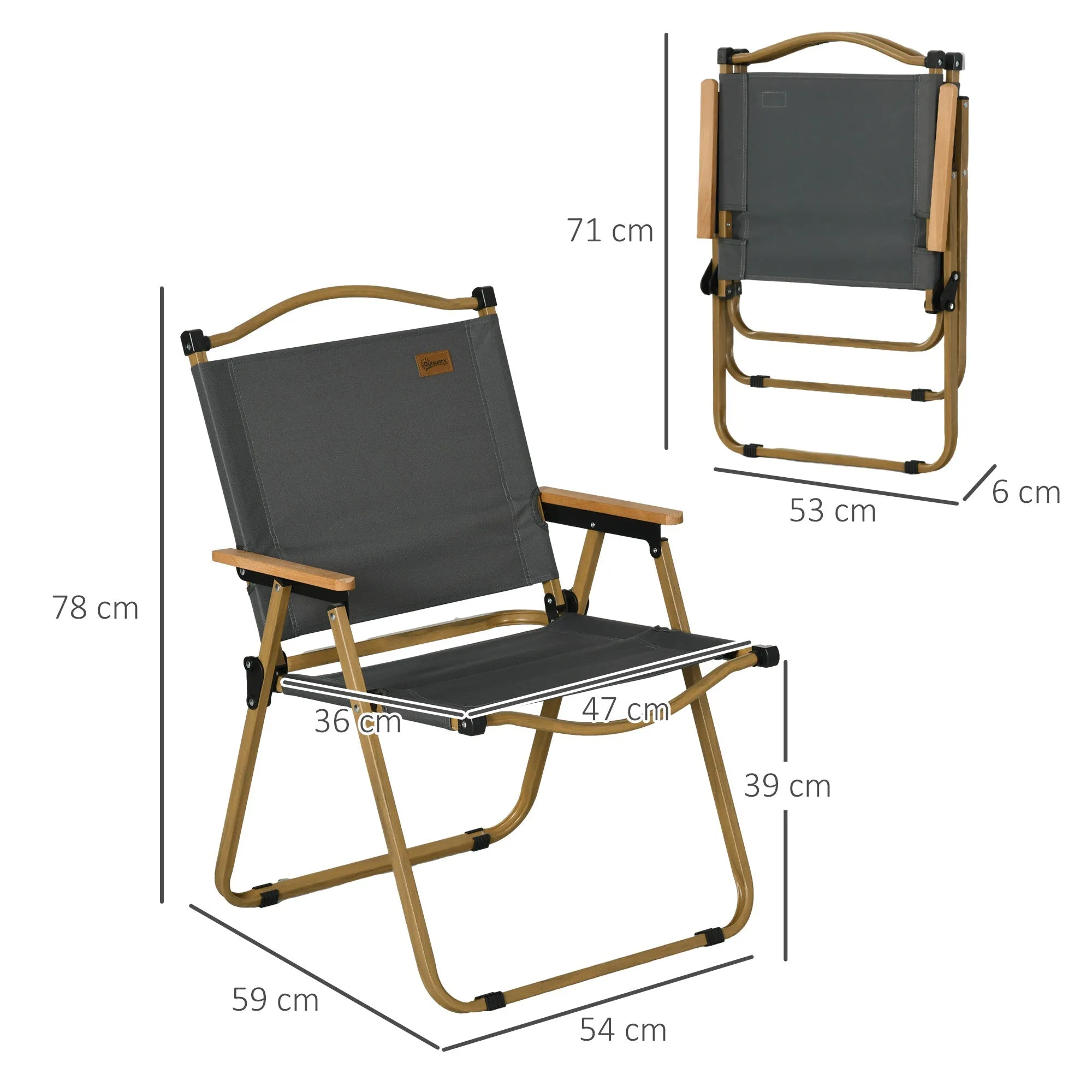 Rootz 2 Piece Set Camping Chairs - Foldable Beach Chairs - Steel Frame - Portable with Handle - 54x59x78cm, 130kg Load Capacity