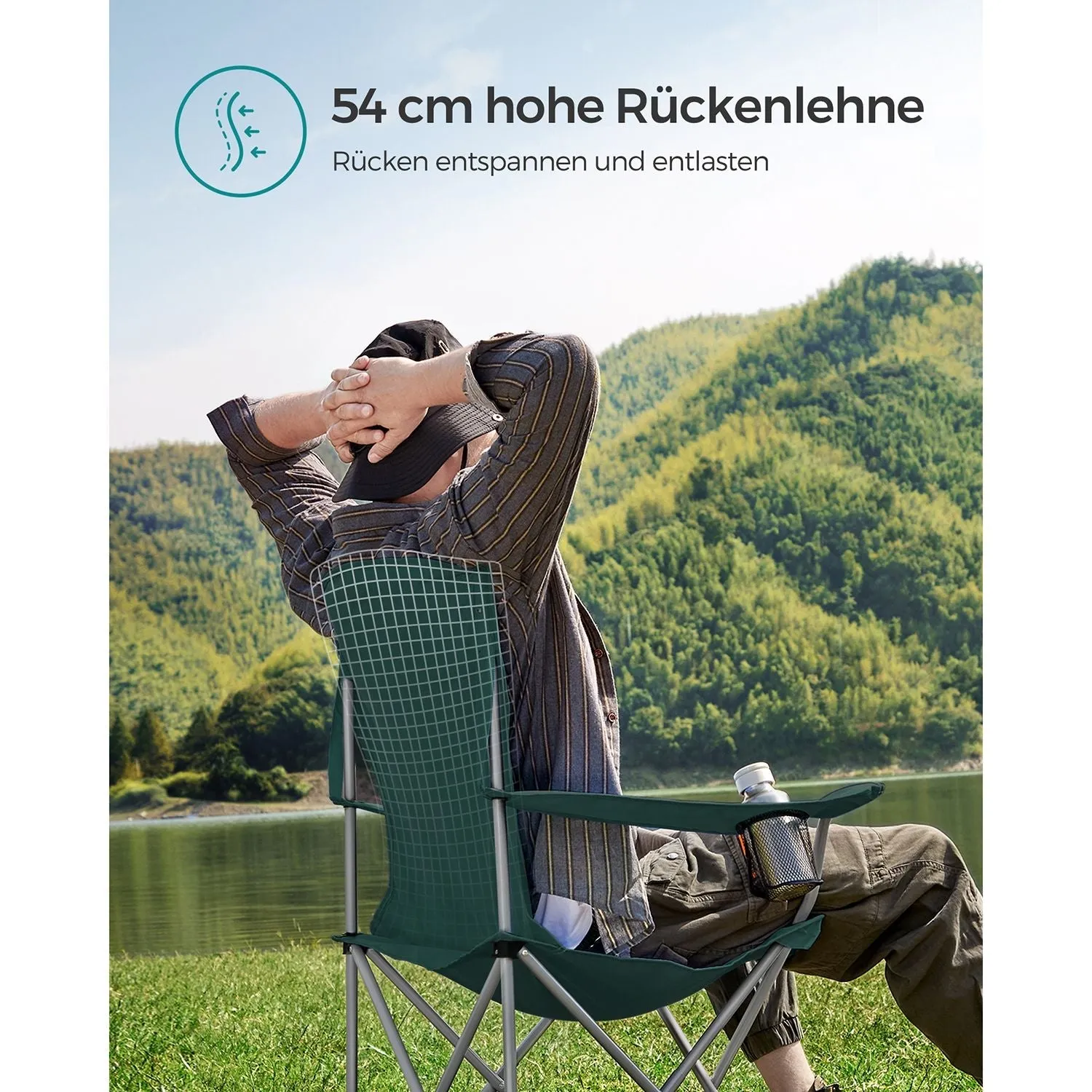 Rootz Dark Green 2 Piece Set Camping Chair - Steel Frame - Oxford Cloth - Portable Folding Chairs - Compact Design - Lightweight - 54cm x 86cm x 97cm