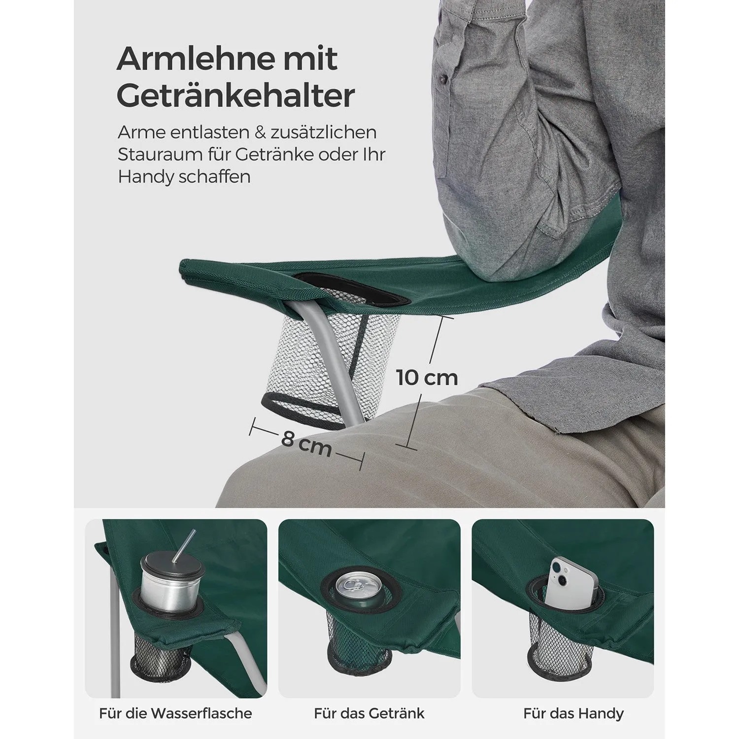Rootz Dark Green 2 Piece Set Camping Chair - Steel Frame - Oxford Cloth - Portable Folding Chairs - Compact Design - Lightweight - 54cm x 86cm x 97cm
