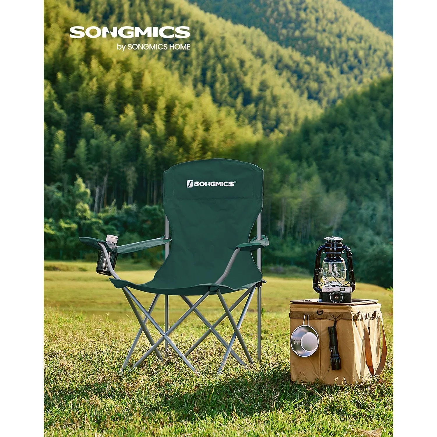 Rootz Dark Green 2 Piece Set Camping Chair - Steel Frame - Oxford Cloth - Portable Folding Chairs - Compact Design - Lightweight - 54cm x 86cm x 97cm