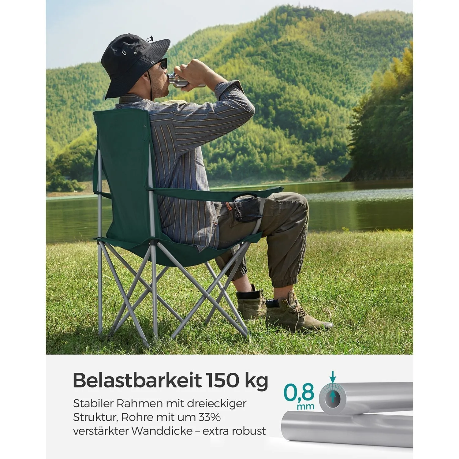 Rootz Dark Green 2 Piece Set Camping Chair - Steel Frame - Oxford Cloth - Portable Folding Chairs - Compact Design - Lightweight - 54cm x 86cm x 97cm