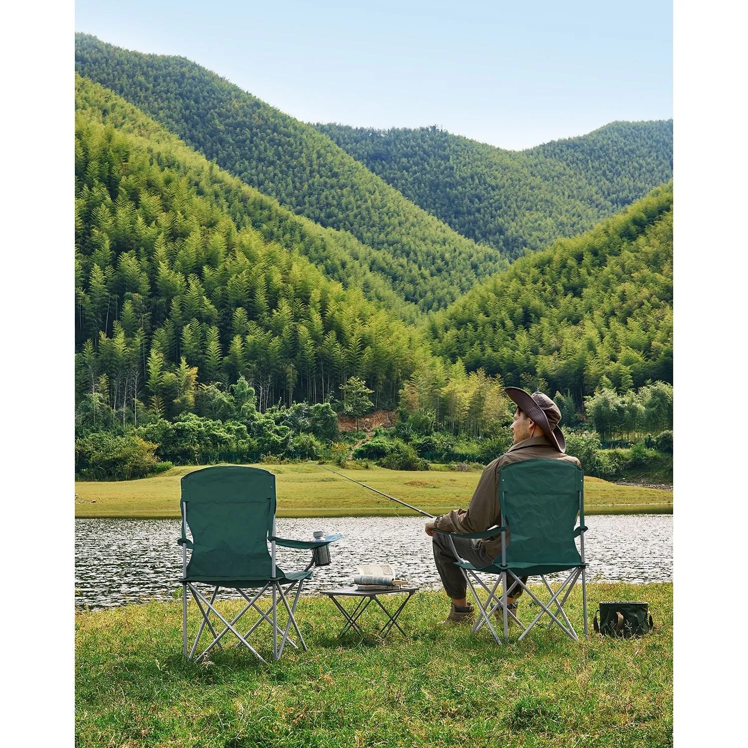 Rootz Dark Green 2 Piece Set Camping Chair - Steel Frame - Oxford Cloth - Portable Folding Chairs - Compact Design - Lightweight - 54cm x 86cm x 97cm