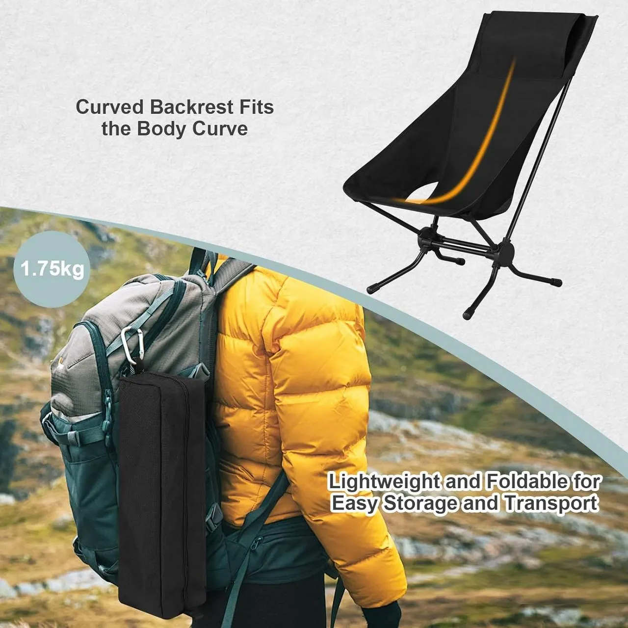 Rootz Folding Camping Chair - Portable Beach Chair - Outdoor Picnic Chair - Oxford Fabric - Aluminum Tubes - 56cm x 88cm x 72cm