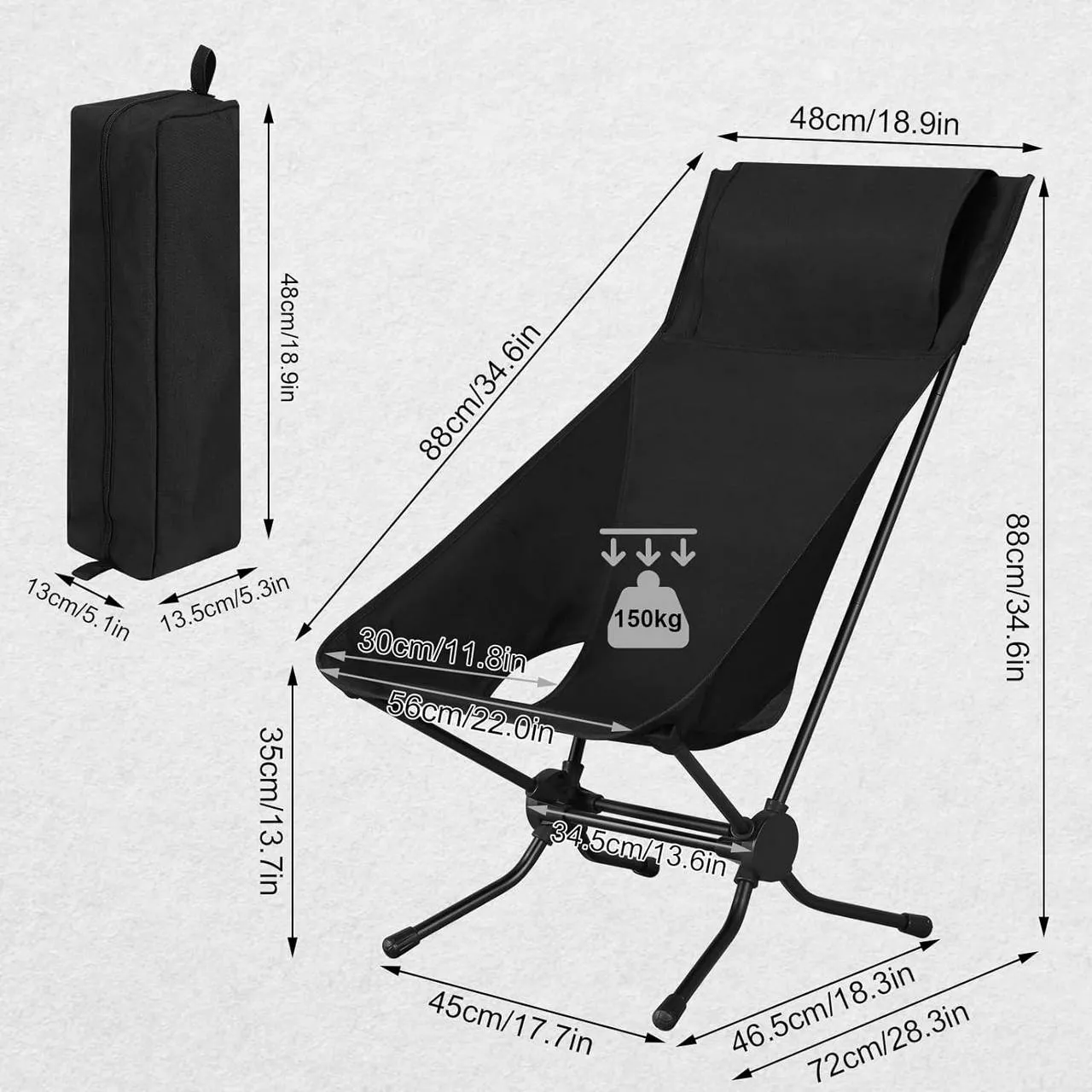 Rootz Folding Camping Chair - Portable Beach Chair - Outdoor Picnic Chair - Oxford Fabric - Aluminum Tubes - 56cm x 88cm x 72cm