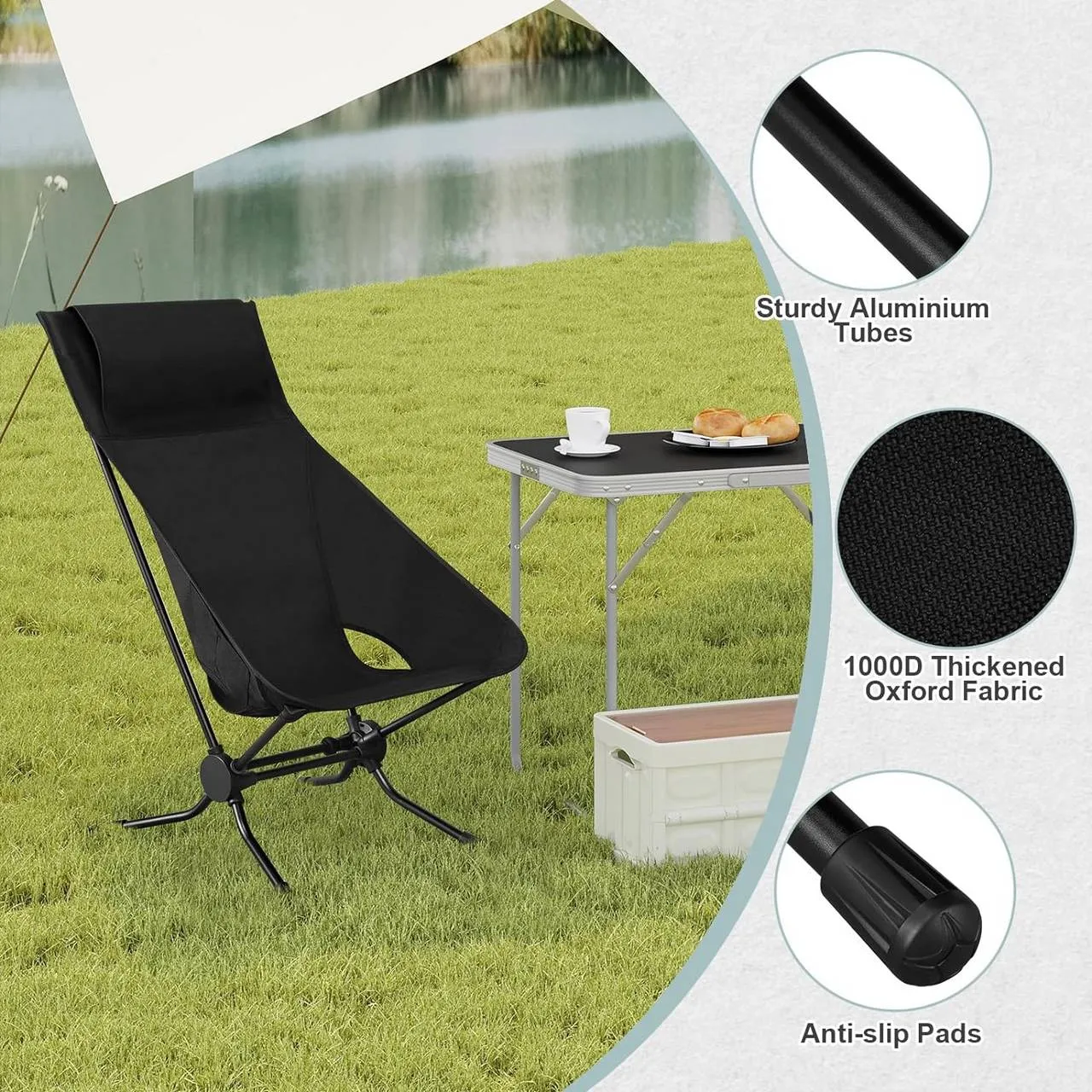 Rootz Folding Camping Chair - Portable Beach Chair - Outdoor Picnic Chair - Oxford Fabric - Aluminum Tubes - 56cm x 88cm x 72cm