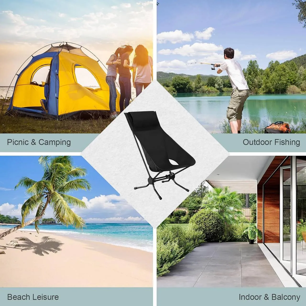 Rootz Folding Camping Chair - Portable Beach Chair - Outdoor Picnic Chair - Oxford Fabric - Aluminum Tubes - 56cm x 88cm x 72cm