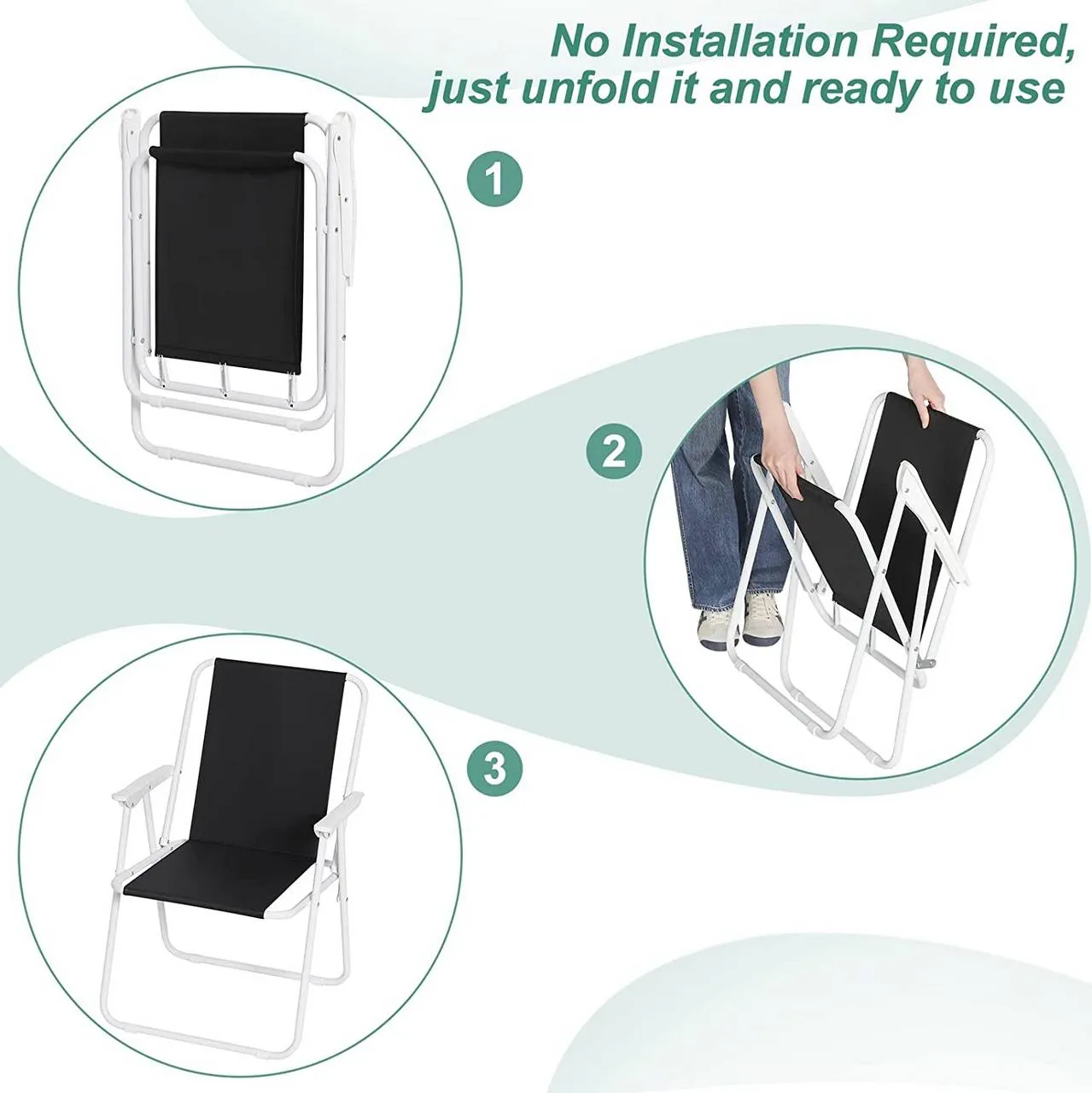 Rootz Folding Camping Chair Set - Beach Chair - Portable Chair - Lightweight & Foldable - Stable Iron Tubes - 58cm x 53cm x 76cm