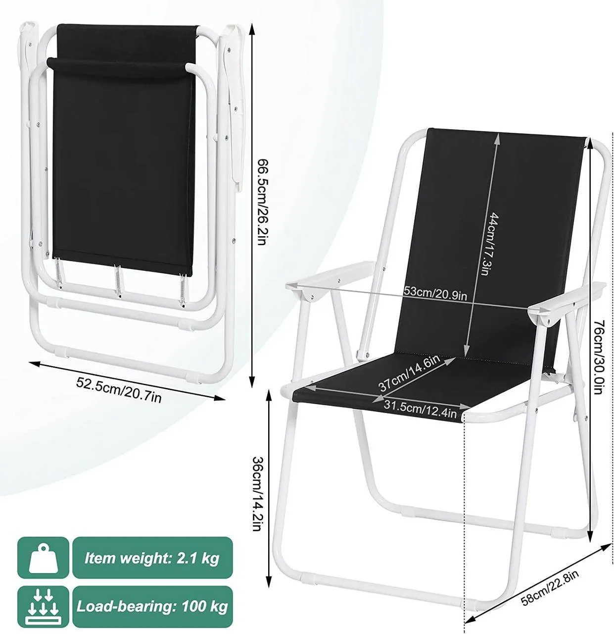 Rootz Folding Camping Chair Set - Beach Chair - Portable Chair - Lightweight & Foldable - Stable Iron Tubes - 58cm x 53cm x 76cm