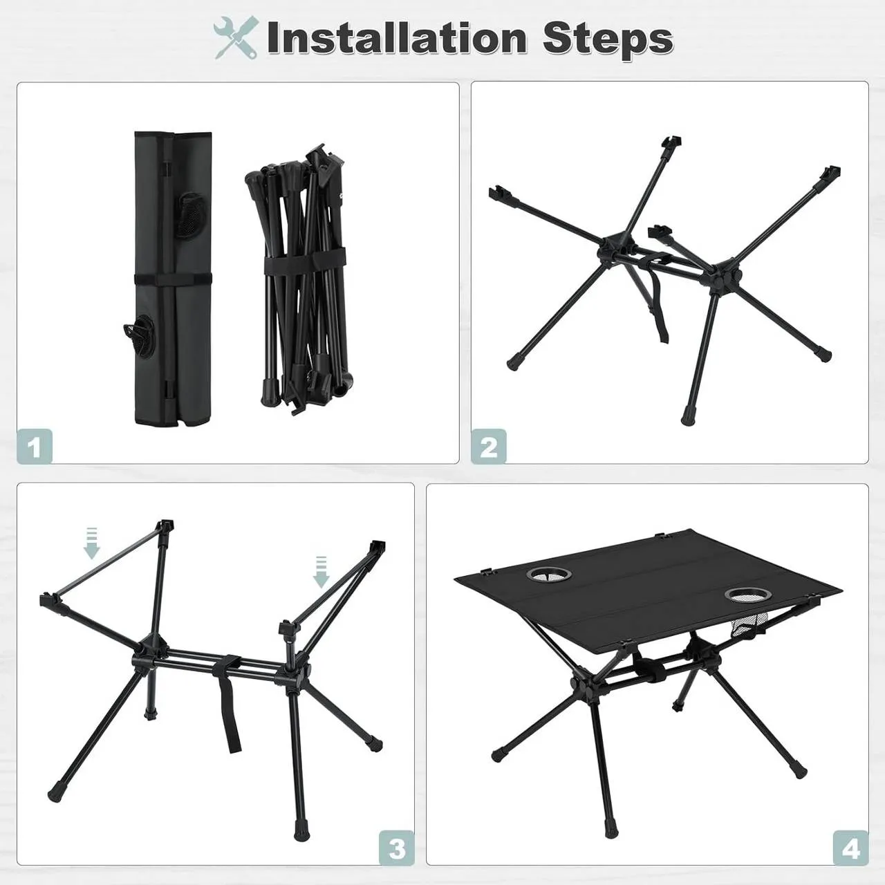 Rootz Portable Folding Camping Table - Beach Table - Outdoor Picnic Table - Oxford Fabric - 63cm x 43cm x 56cm