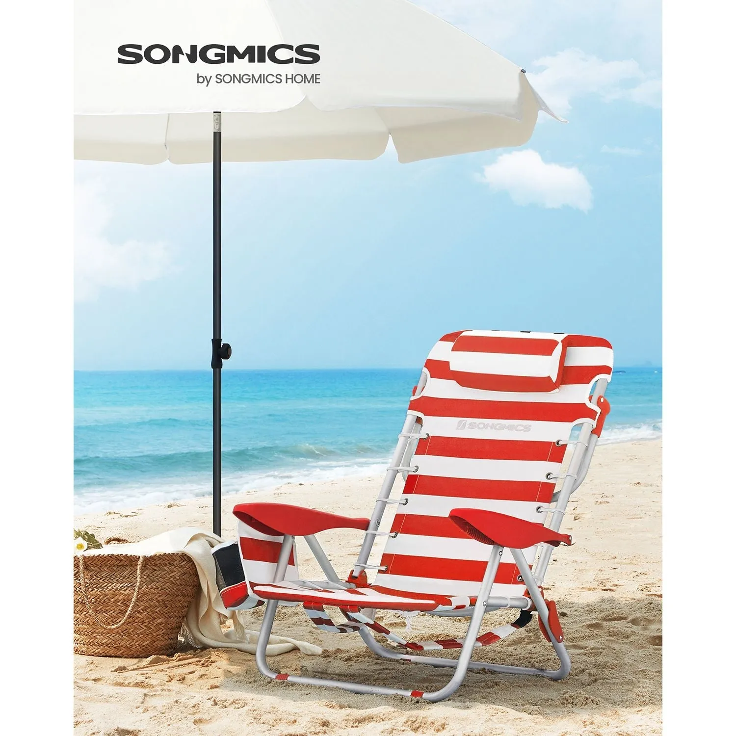 Rootz Red-White Aluminum Camping Chair - Beach Seat - Portable Folding Chair - Oxford Cloth - Lightweight and Durable - Compact Foldable Design - 68cm x 63cm x 75cm