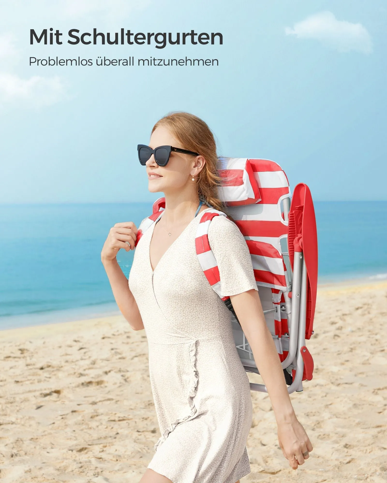Rootz Red-White Aluminum Camping Chair - Beach Seat - Portable Folding Chair - Oxford Cloth - Lightweight and Durable - Compact Foldable Design - 68cm x 63cm x 75cm