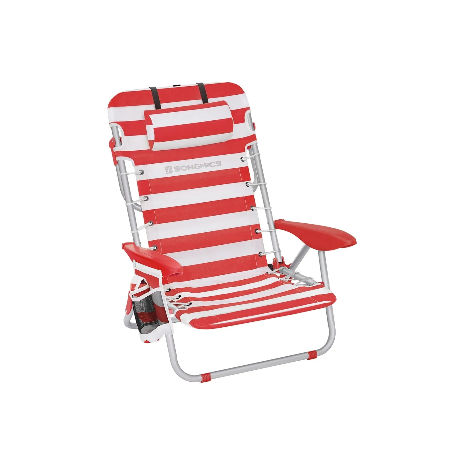 Rootz Red-White Aluminum Camping Chair - Beach Seat - Portable Folding Chair - Oxford Cloth - Lightweight and Durable - Compact Foldable Design - 68cm x 63cm x 75cm