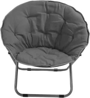 Round Folding Chair Oversize Padded Moon Chair Soft Stable Portable Foldable Camping Beach Picnic Chair Grey