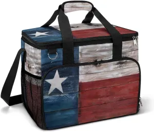 Rustic Wooden Texas Flag Art Cooler Bag, Collapsible Soft Sided Cooler, Large Leakproof Camping Cooler, Portable Travel Cooler for Camping, Road Trips