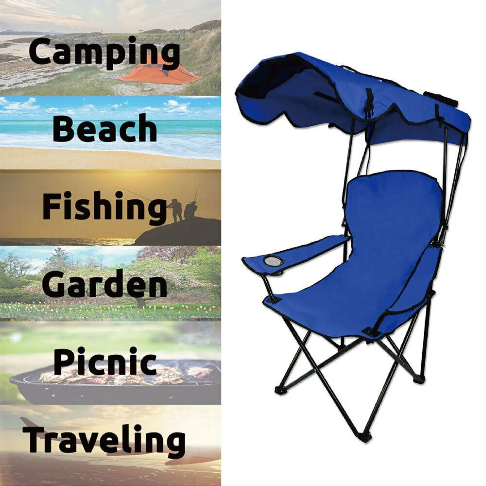 RYNX | Chair Foldable W/Sun Shade Beach Camping Folding Outdoor Fishing
