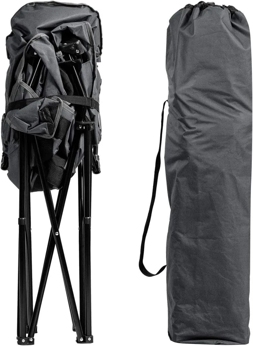 S AFSTAR 2 Packs Oversized Camping Chair, Cushion Padded Moon Round Saucer Chair w/Cup Holder & Carry Bag, Portable Camp Chair, Outdoor Folding Chair for Patio Beach Picnic (Grey)