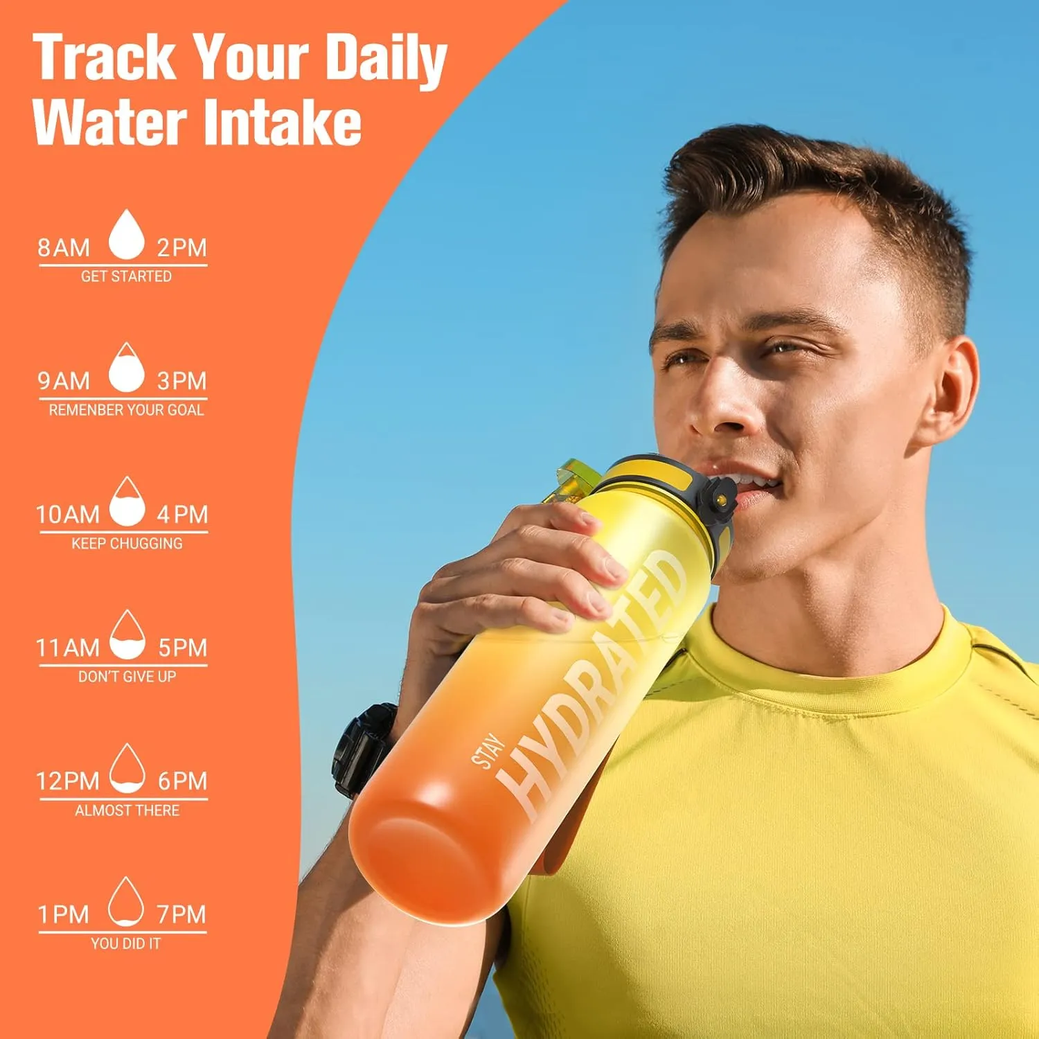 Sahara Sailor Water Bottle 32oz, Durable and Leakproof Water Bottles Motivational with Time Marker, Tritan, BPA Free, Wide Mouth with Easy Clean Brush for Gym, Travel, Home, School, Office (1 Bottle)