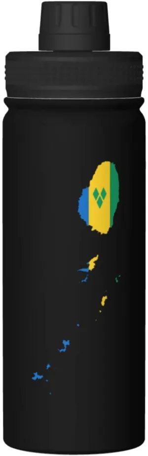 Saint Vincent The Grenadines Terrain Map Water Bottle 18OZ Stainless Steel Insulated Water Bottles With Spout Lid Sports Keep Cold and Hot Water Bottle For Biking Hiking