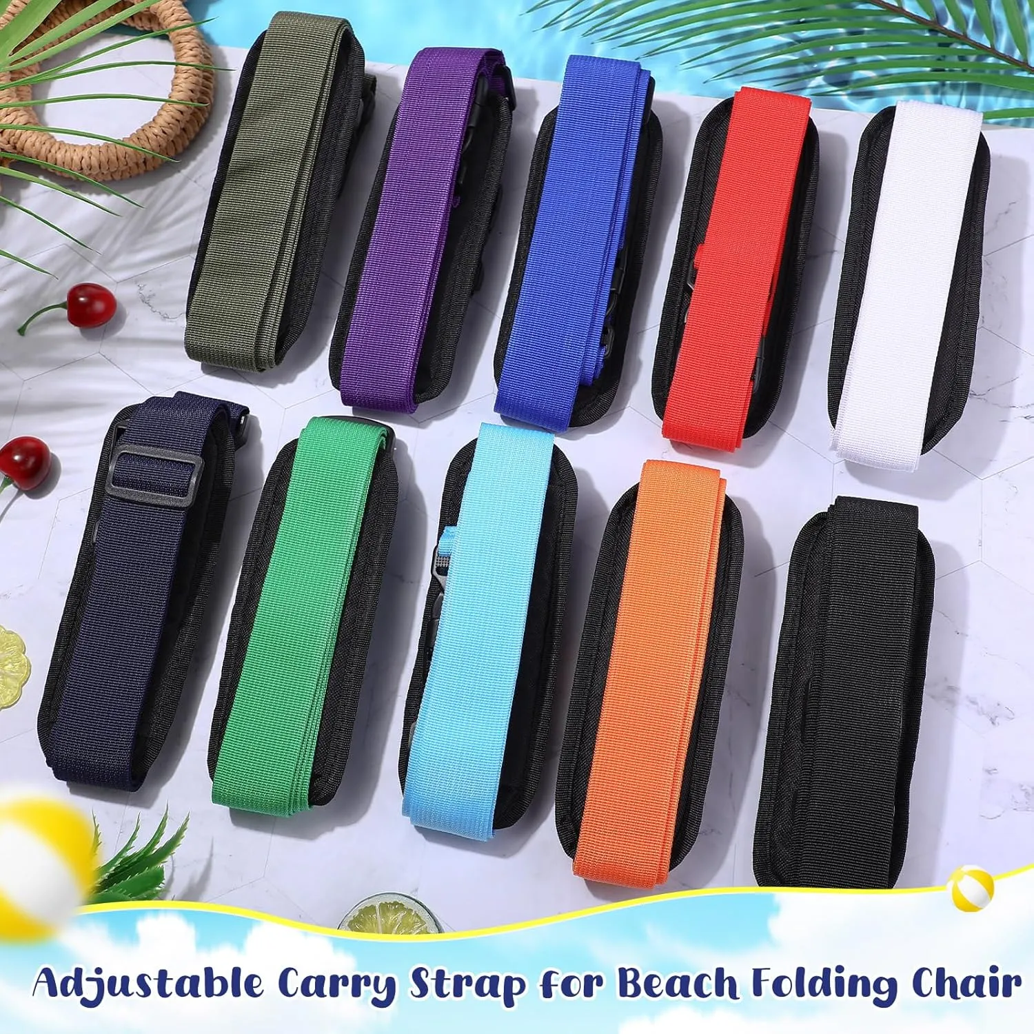 Sanwuta 10 Pcs Adjustable Beach Chair Carry Straps Universal Folding Chair Shoulder Strap for Beaches Camping Scooter Bikes Backpacking Picnics Outdoor