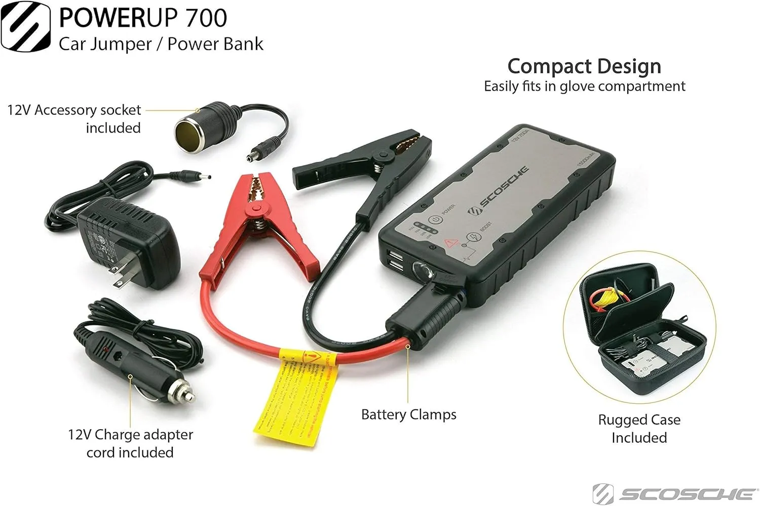 Scosche PBJ700-1 PowerUp 700 Portable Car Jump Starter, Battery Booster for Automobiles