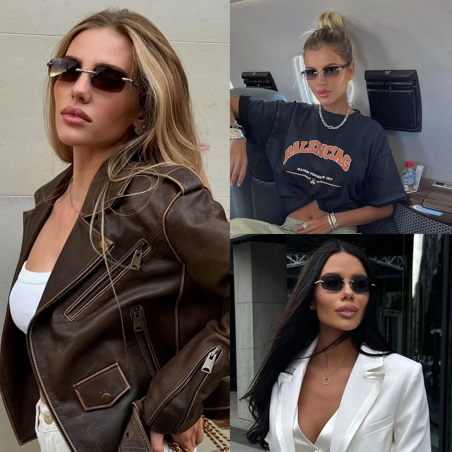 SDINM Fashion Rectangle Rimless Sunglasses for Men Women Frameless Tinted Lens Sun Glasses Shades