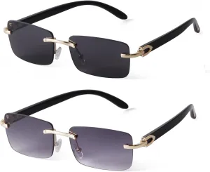 SDINM Fashion Rectangle Rimless Sunglasses for Men Women Frameless Tinted Lens Sun Glasses Shades