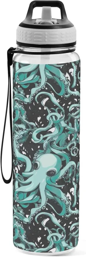 Sea Octopus Tritan BPA-Free Water Bottle with Straw,32 oz Sports Water Bottle for Fitness Gym Outdoor