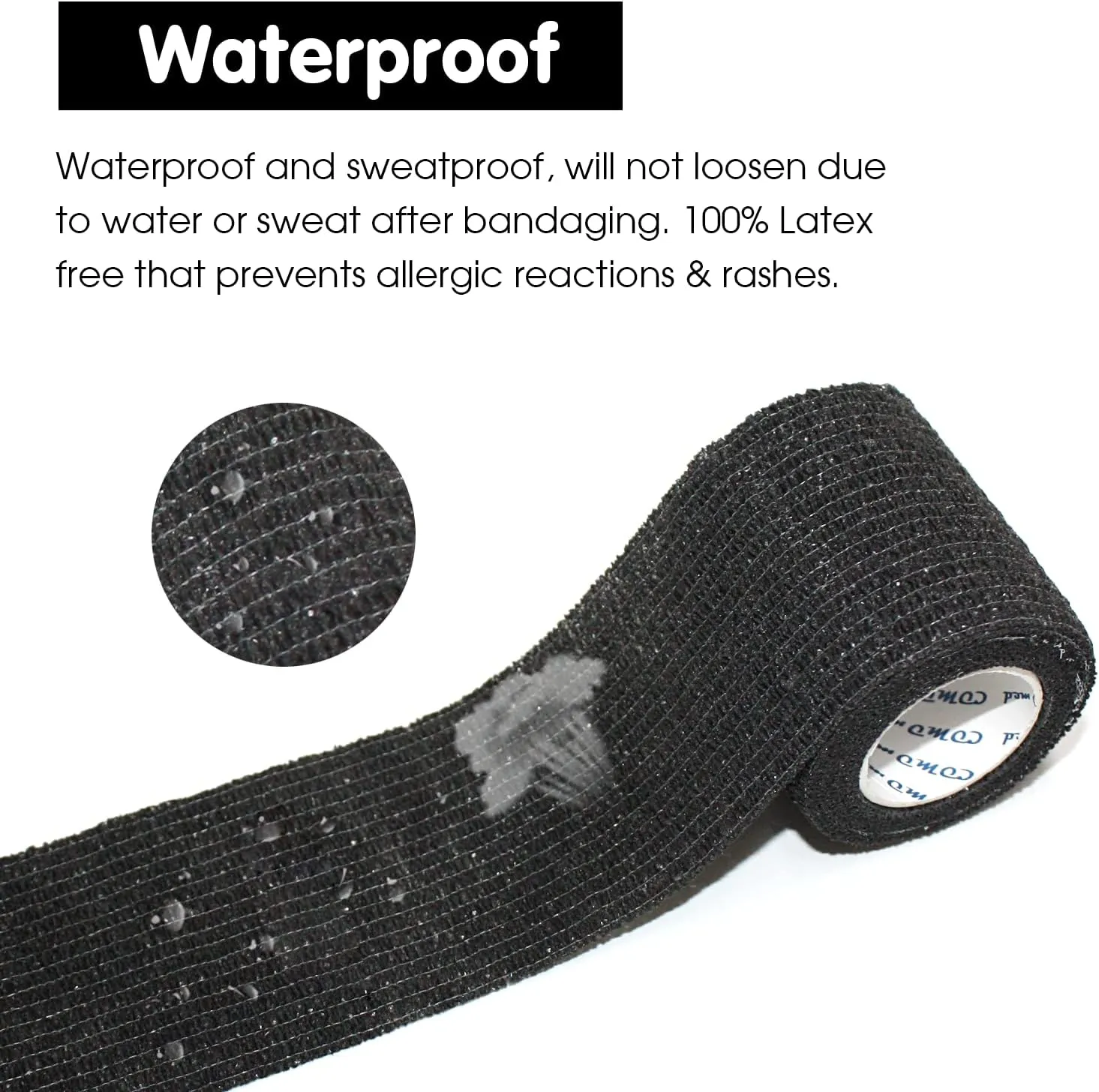 Self Adherent Cohesive Bandage 2" x5 Yards First Aid Bandages Stretch Sport Athletic Wrap Vet Tape for Wrist Ankle Sprain and Swelling,Black(24 Rolls)