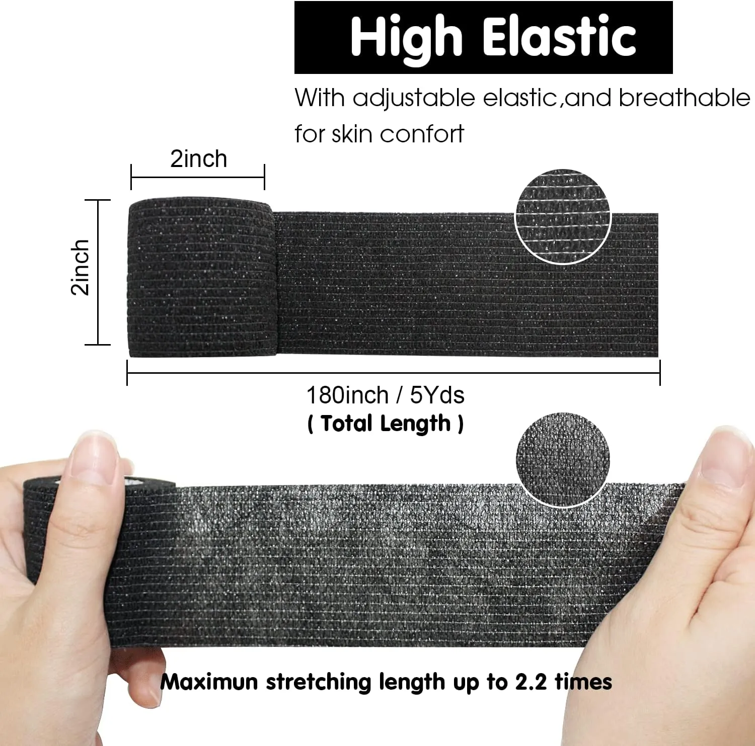 Self Adherent Cohesive Bandage 2" x5 Yards First Aid Bandages Stretch Sport Athletic Wrap Vet Tape for Wrist Ankle Sprain and Swelling,Black(24 Rolls)