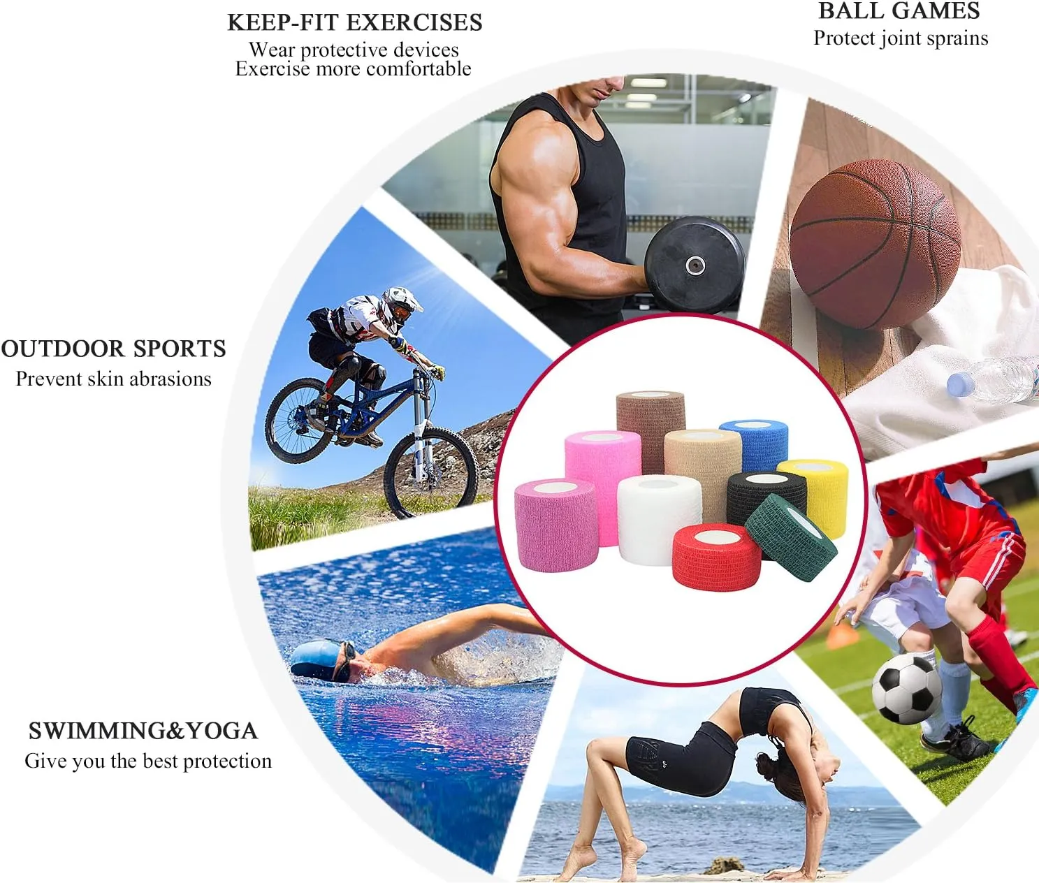Self Adherent Cohesive Bandage 2" x5 Yards First Aid Bandages Stretch Sport Athletic Wrap Vet Tape for Wrist Ankle Sprain and Swelling,Black(24 Rolls)