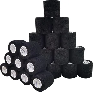 Self Adherent Cohesive Bandage 2" x5 Yards First Aid Bandages Stretch Sport Athletic Wrap Vet Tape for Wrist Ankle Sprain and Swelling,Black(24 Rolls)