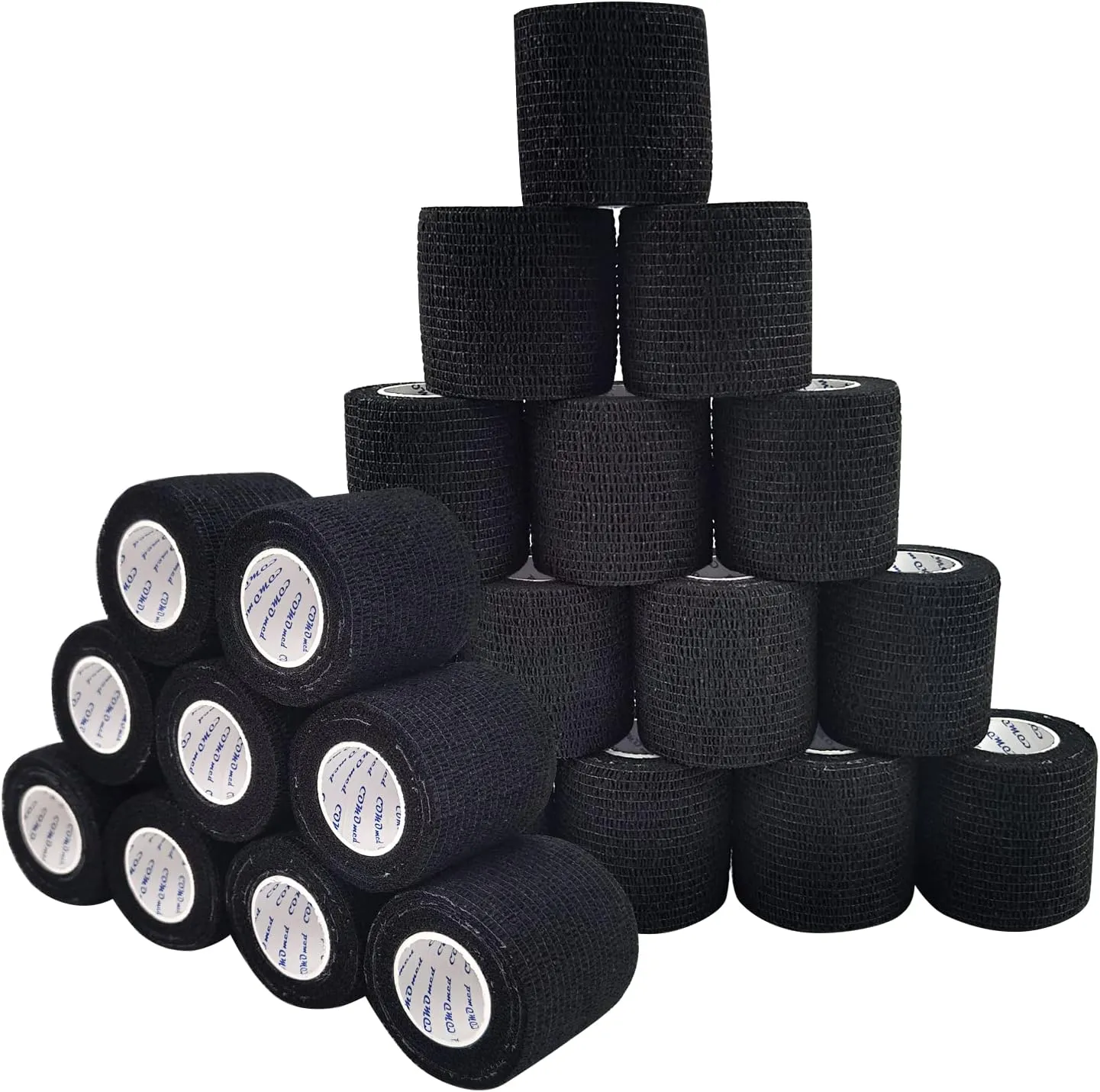 Self Adherent Cohesive Bandage 2" x5 Yards First Aid Bandages Stretch Sport Athletic Wrap Vet Tape for Wrist Ankle Sprain and Swelling,Black(24 Rolls)