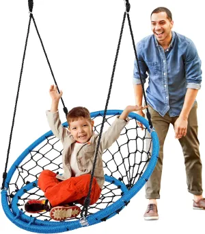 SereneLife Web Chair Swing, 35.5" Inch Hanging Netted Seat, All Season Round Swing for Tree and Indoor/Outdoor,Blue