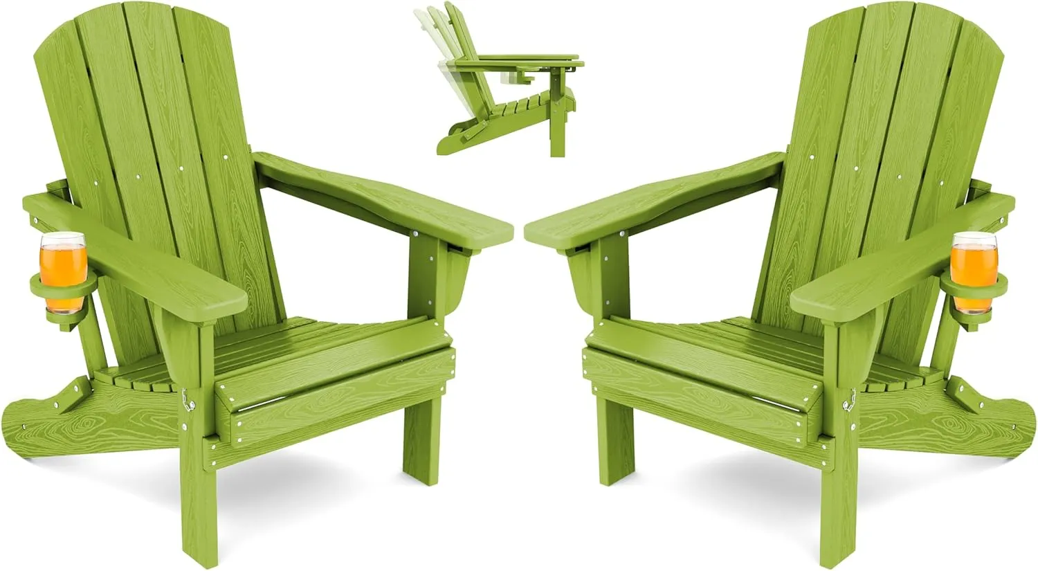 SERWALL Adirondack Folding Chair Set of 2, Reclining Adirondack Chair with 3 Recline Positions, Apple