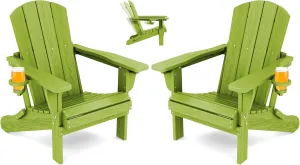 SERWALL Adirondack Folding Chair Set of 2, Reclining Adirondack Chair with 3 Recline Positions, Apple