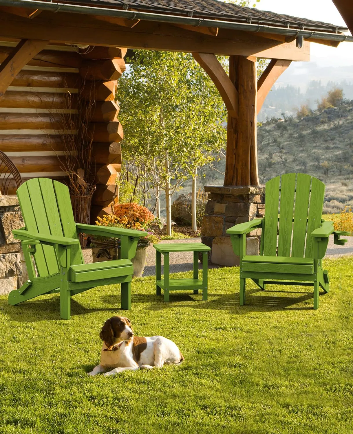 SERWALL Adirondack Folding Chair Set of 2, Reclining Adirondack Chair with 3 Recline Positions, Apple