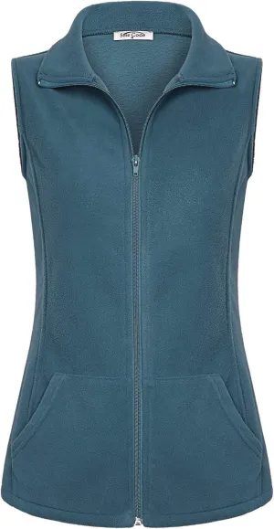 SeSe Code Women's Casual Zip Up Front Lightweight Fleece Vest with Pockets