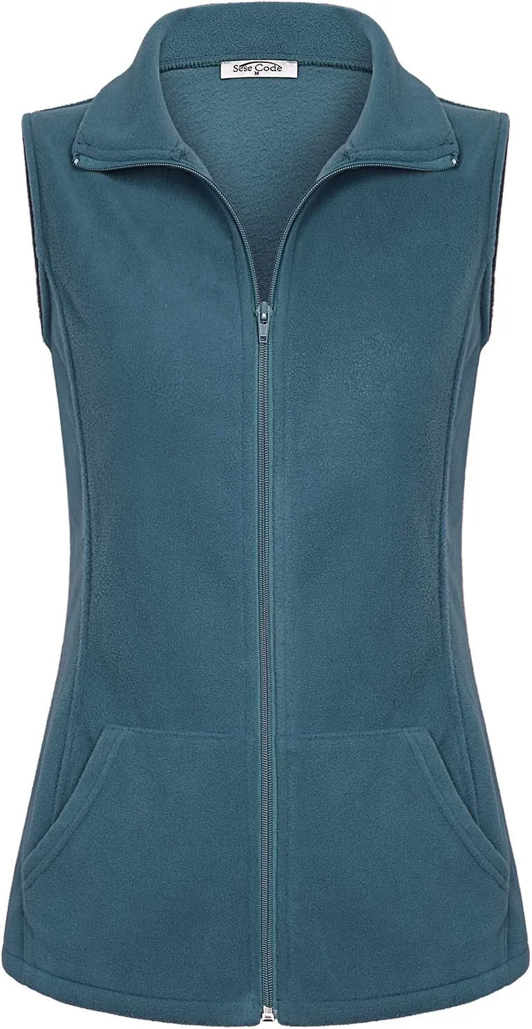 SeSe Code Women's Casual Zip Up Front Lightweight Fleece Vest with Pockets