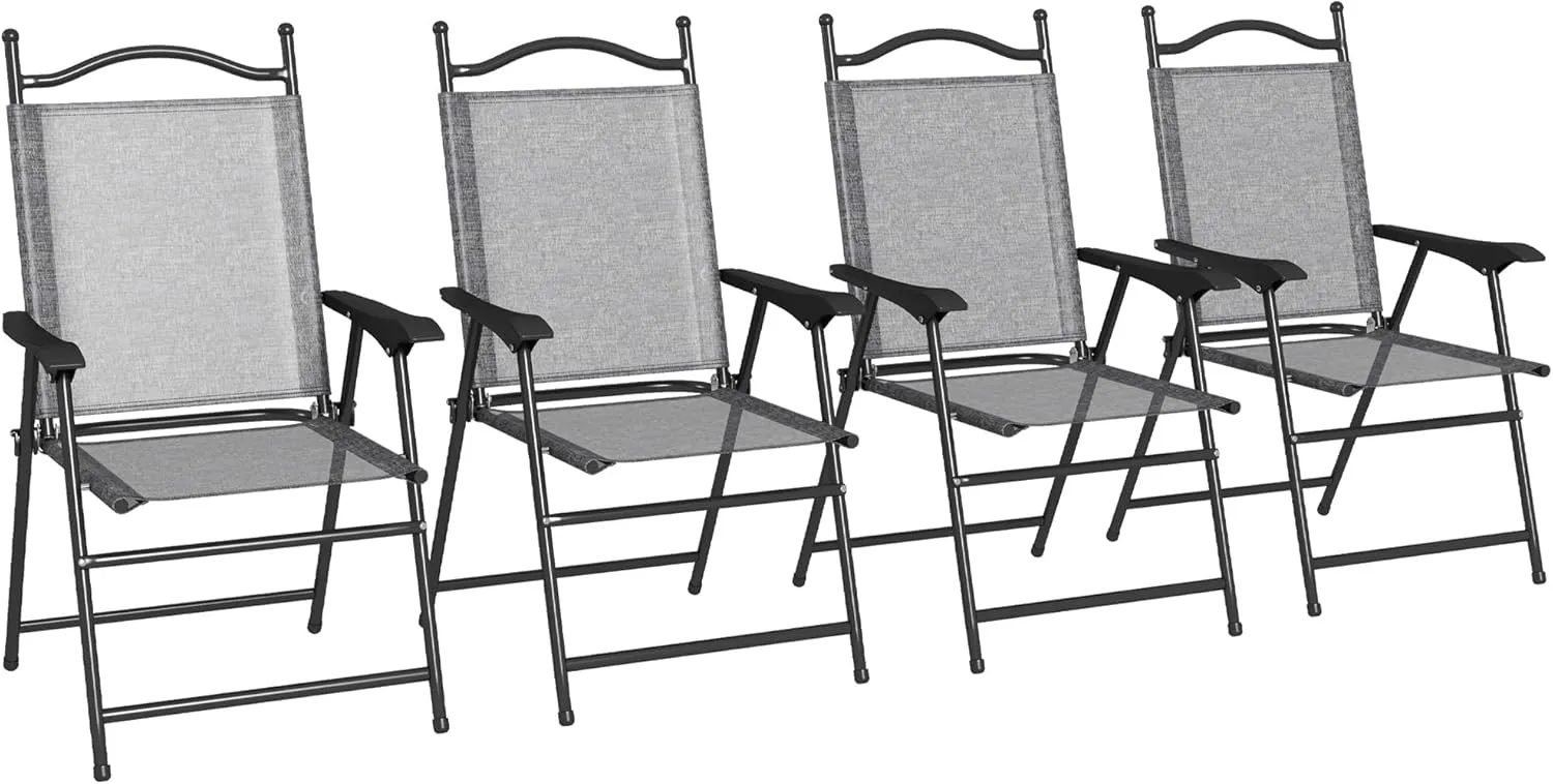 Set of 4 Sports Chairs for Adults, Camping Chairs with Armrests, Breathable Mesh Fabric Seat for Lawn, Gray DD619