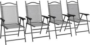 Set of 4 Sports Chairs for Adults, Camping Chairs with Armrests, Breathable Mesh Fabric Seat for Lawn, Gray DD619