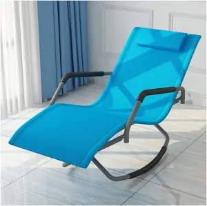 SHYM Outdoor Folding Recliner with Headrest Casual Portable Rocking Chair Reinforced Load-Bearing Breathable Fabric Thicker Tube X-Shaped Bottom Structure