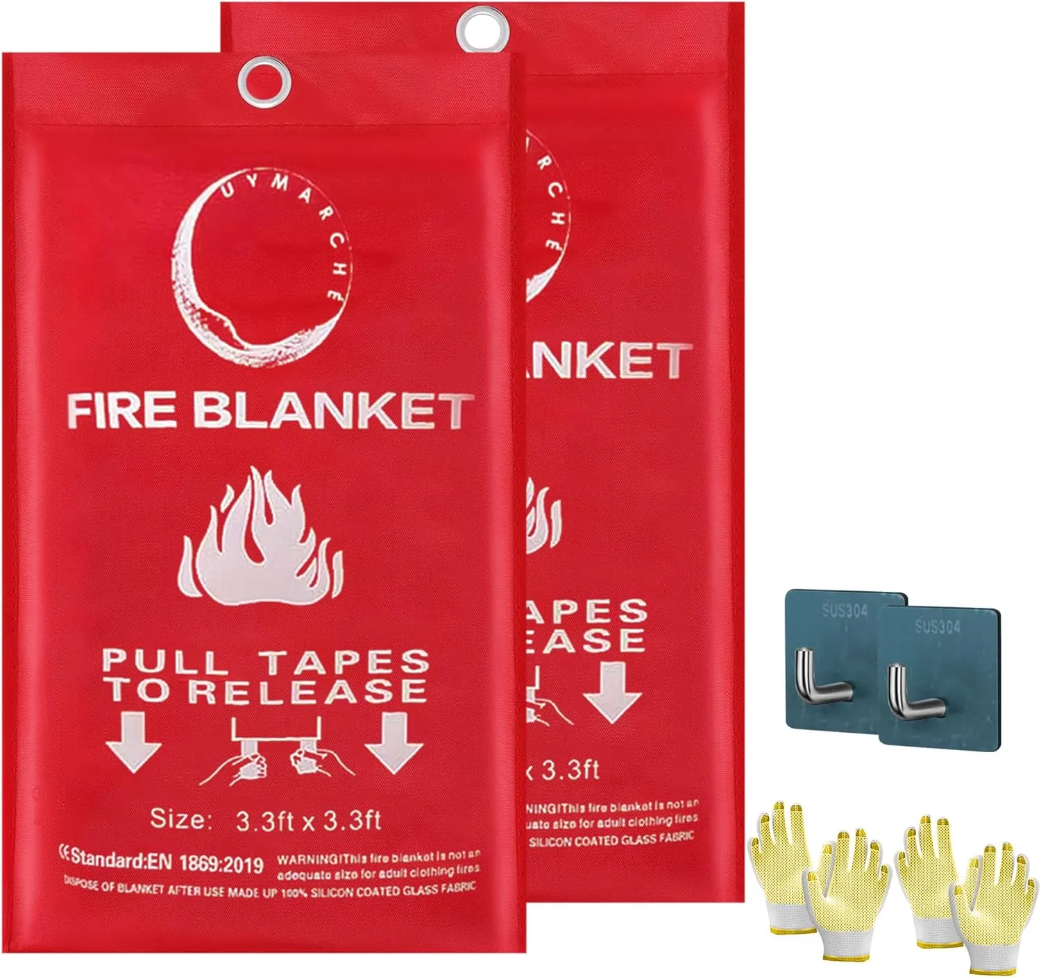 Silicone Fire Blanket for Home and Kitchen 40"x40" | Fireproof Blanket for Emergency Survival | Fire Safety Blanket Tool for Kids | Large Fire Blanket with Gloves & Hook | Pack of 2