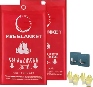 Silicone Fire Blanket for Home and Kitchen 40"x40" | Fireproof Blanket for Emergency Survival | Fire Safety Blanket Tool for Kids | Large Fire Blanket with Gloves & Hook | Pack of 2