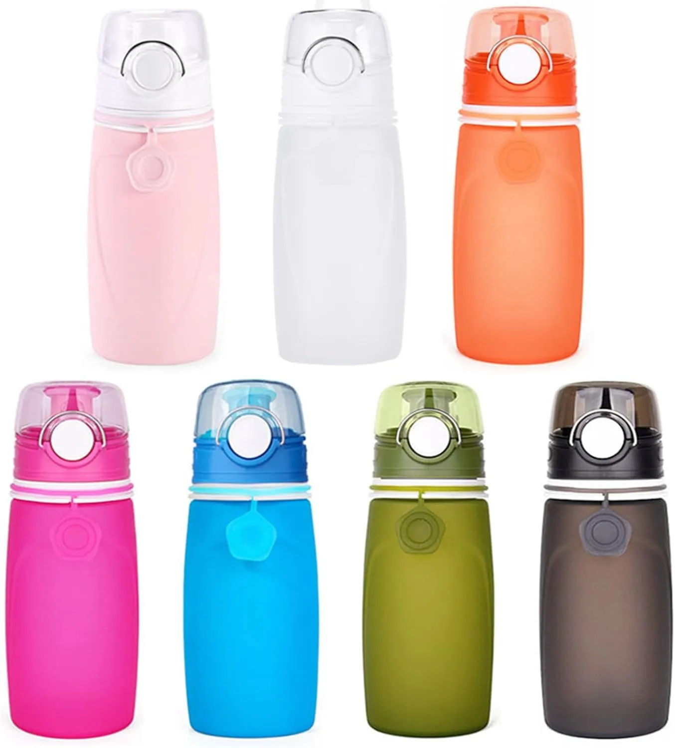 Silicone Foldable Water Bottle Cup Portable Sport Water Bottle Leakproof BPA Free Travel Water Bottles Gym Travel Camping Hiking Sport Outdoor Indoor Sport Travel Telescopic Cup(Black,Large)