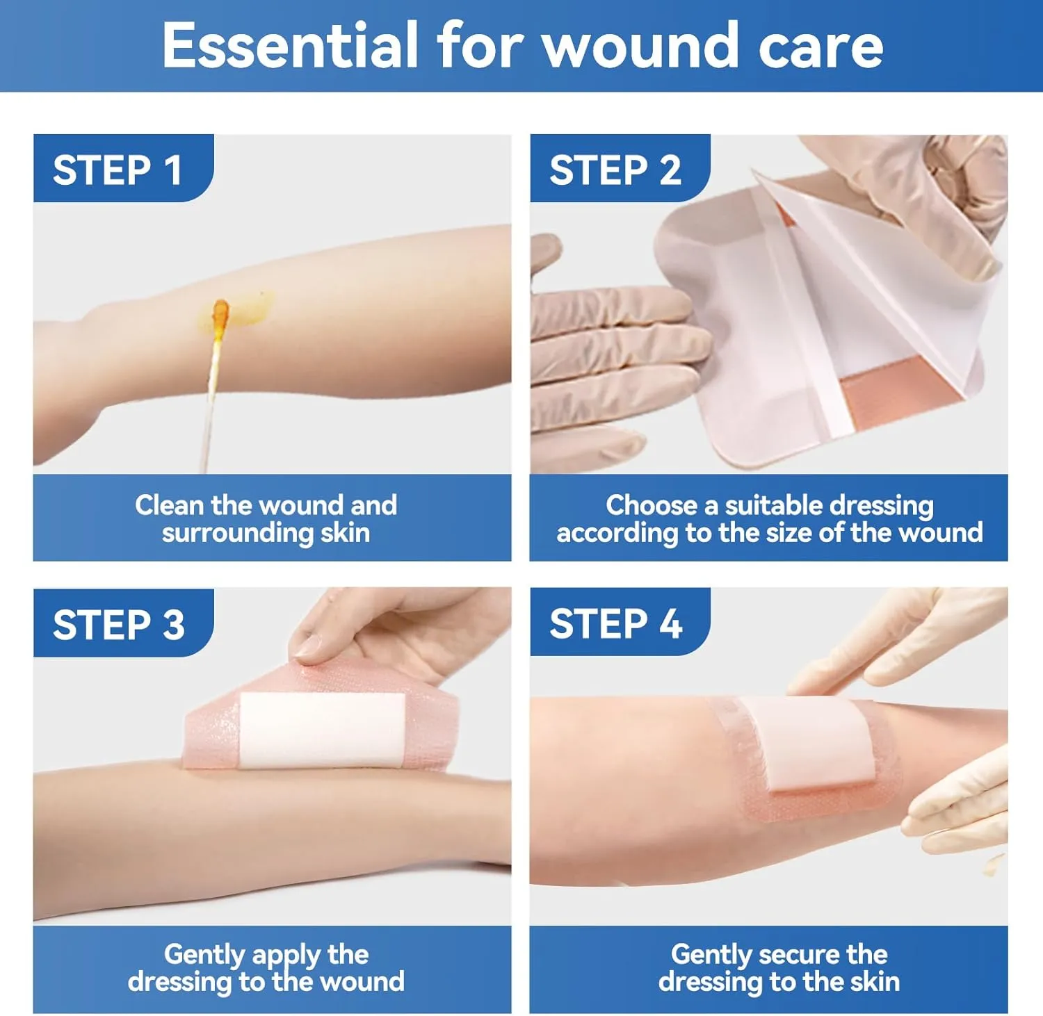 Silicone Super Absorbent Wound Dressing-4"× 4" Self-Adhesive Bandages for Wound Care, FSA HSA Eligible, Ultra Soft Wound Pads for Bed Sores Leg Ulcers Burns, 10