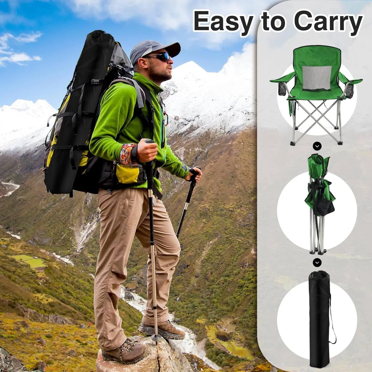 Simple Deluxe Outdoor Foldable Camping Chair, Outdoor Camping Chair with Cup Holder and Carrying Bag, with 300lbs Capacity and Sturdy Material, for Hiking, Fishing and Camping, Green