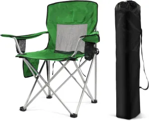 Simple Deluxe Outdoor Foldable Camping Chair, Outdoor Camping Chair with Cup Holder and Carrying Bag, with 300lbs Capacity and Sturdy Material, for Hiking, Fishing and Camping, Green
