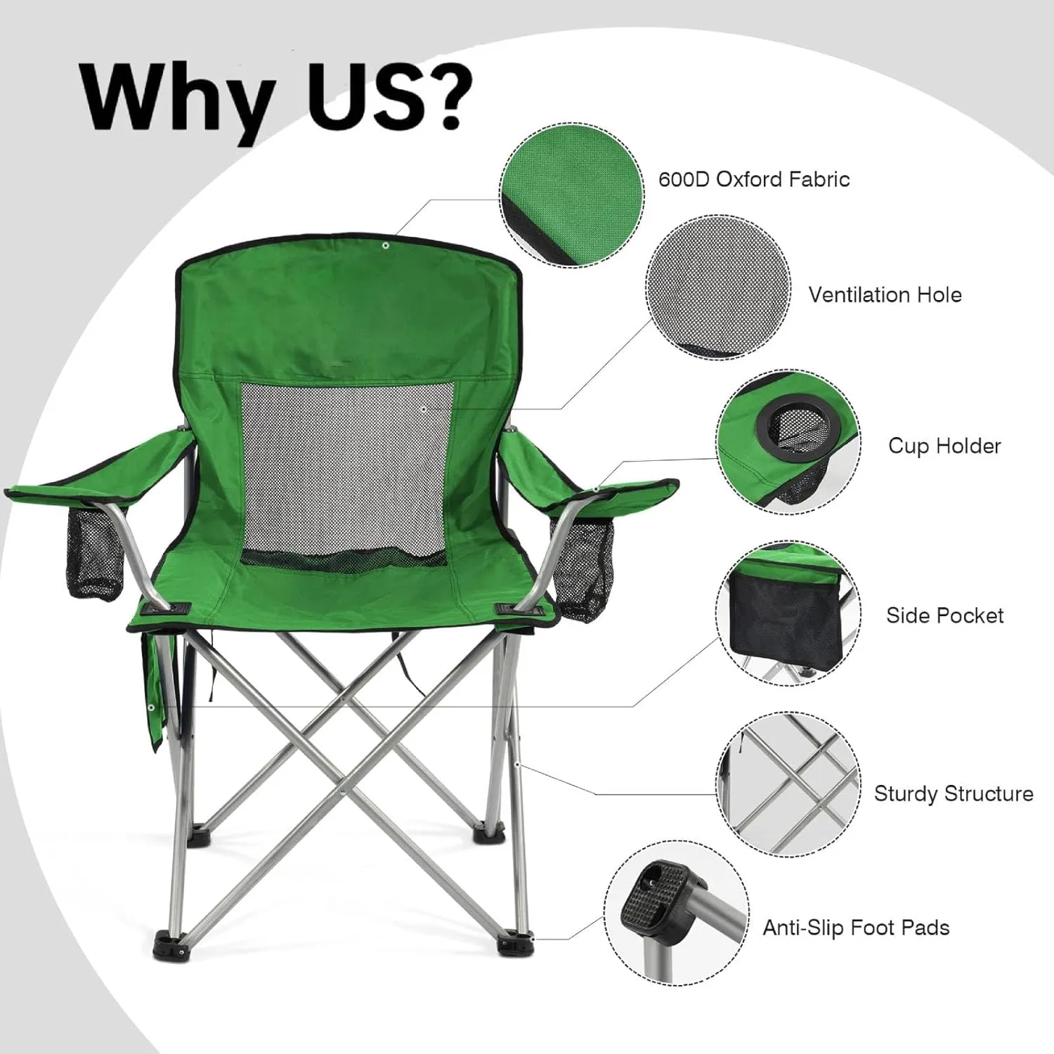 Simple Deluxe Outdoor Foldable Camping Chair, Outdoor Camping Chair with Cup Holder and Carrying Bag, with 300lbs Capacity and Sturdy Material, for Hiking, Fishing and Camping, Green