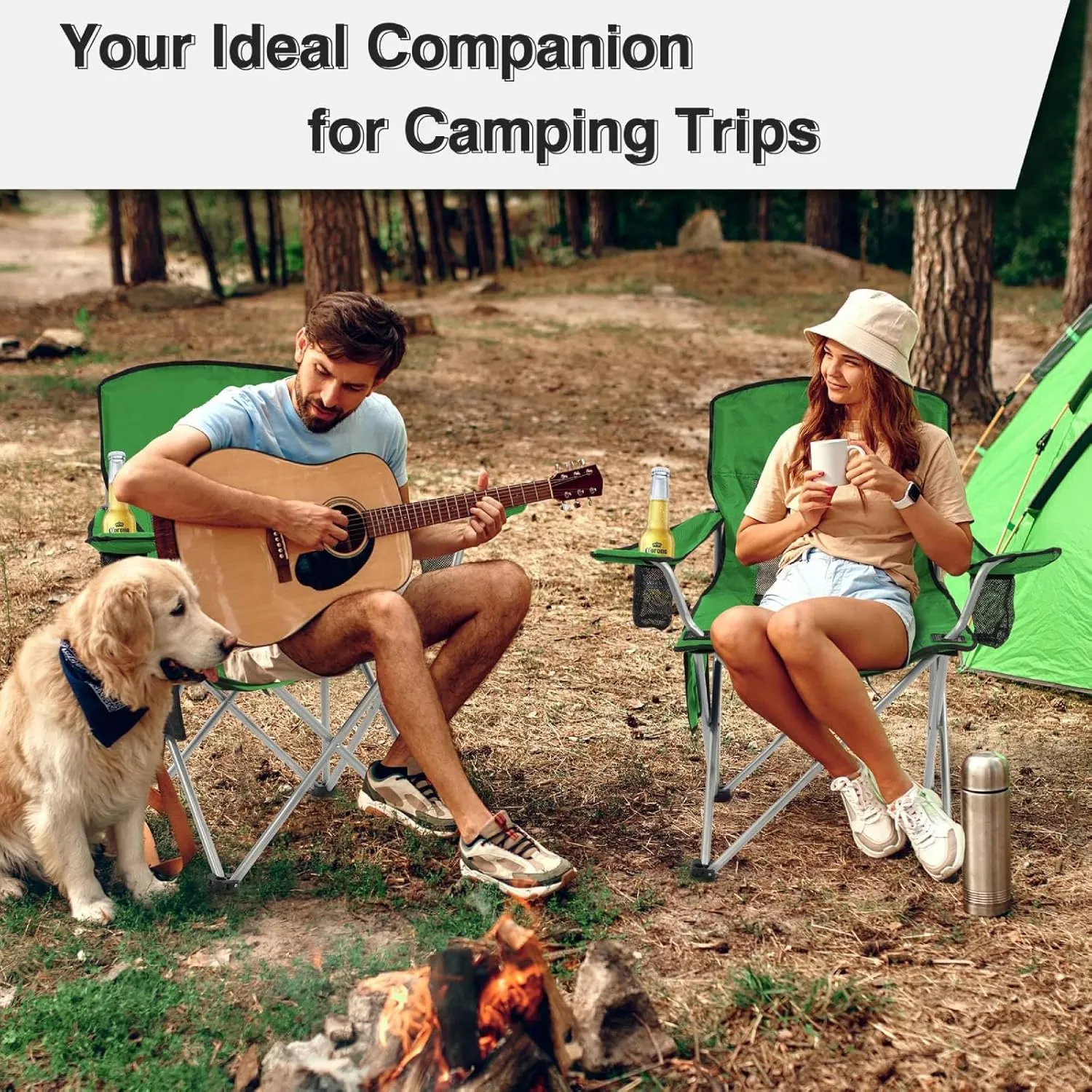 Simple Deluxe Outdoor Foldable Camping Chair, Outdoor Camping Chair with Cup Holder and Carrying Bag, with 300lbs Capacity and Sturdy Material, for Hiking, Fishing and Camping, Green