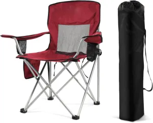 Simple Deluxe Outdoor Foldable Camping Chair, with 300lbs Capacity and Sturdy Material, Outdoor Camping Chair with Cup Holder & Carrying Bag, Suitable for Sports, Beaches and Camping, Red